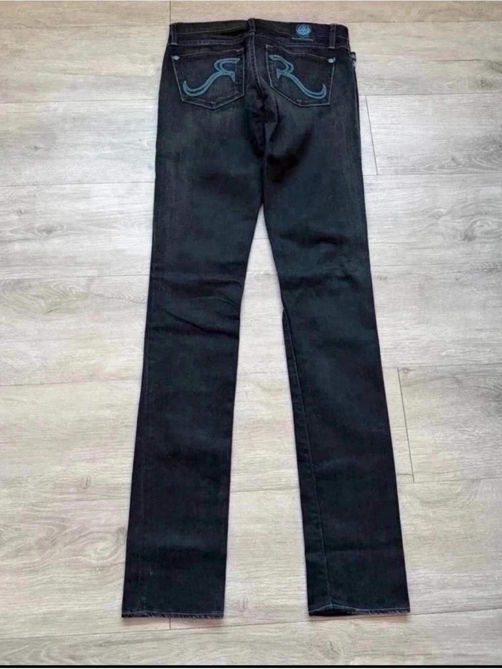 Rock & Republic Black Straight-Leg Jeans with Teal Back Stitching NWT Berlin in
